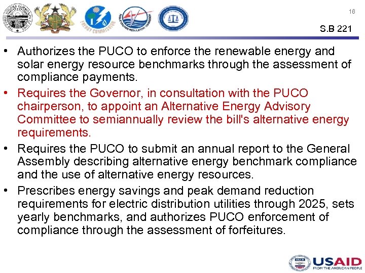 16 S. B 221 • Authorizes the PUCO to enforce the renewable energy and