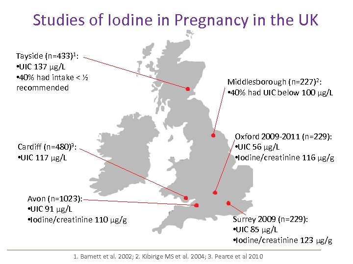 Studies of Iodine in Pregnancy in the UK Tayside (n=433)1: • UIC 137 μg/L