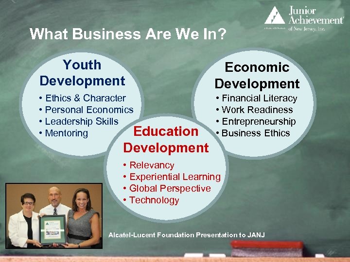 What Business Are We In? Youth Development Economic Development • Ethics & Character •