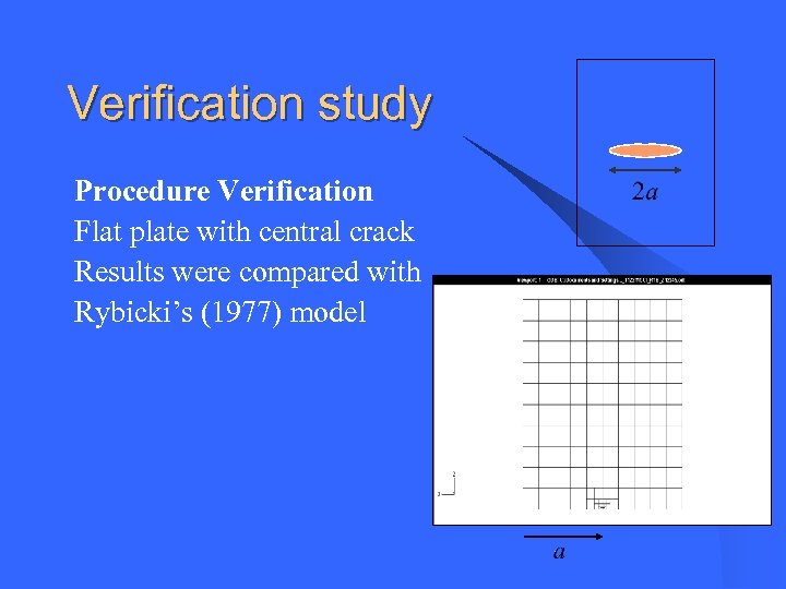 Verification study Procedure Verification Flat plate with central crack Results were compared with Rybicki’s