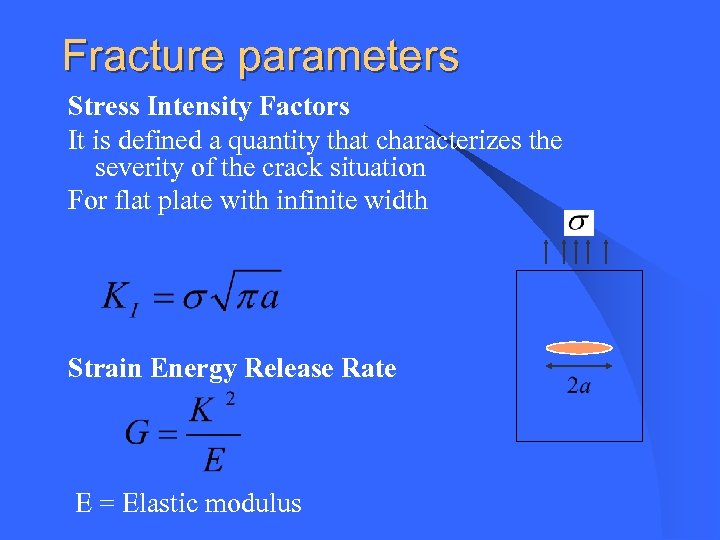 Fracture parameters Stress Intensity Factors It is defined a quantity that characterizes the severity