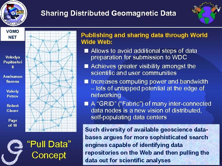 Sharing Distributed Geomagnetic Data VGMO NET Publishing and sharing data through World Wide Web: