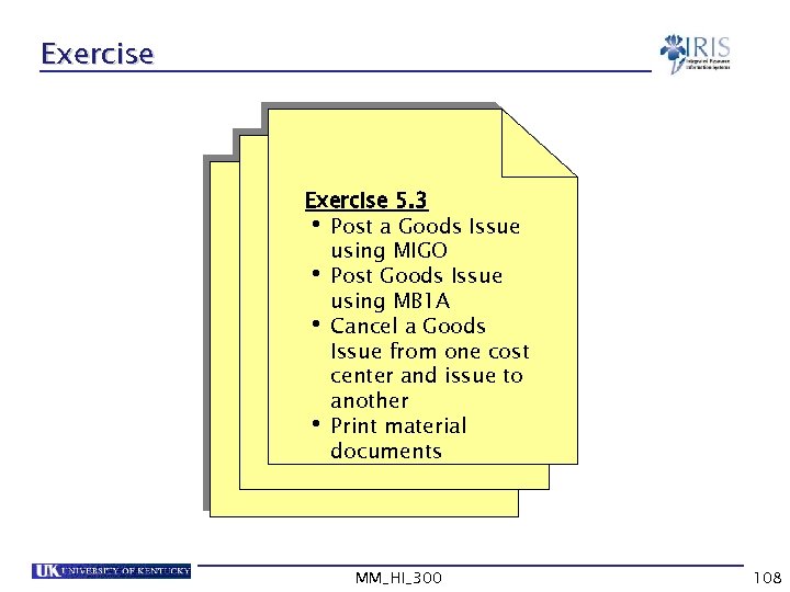 Exercise 5. 3 Post a Goods Issue using MIGO Post Goods Issue using MB