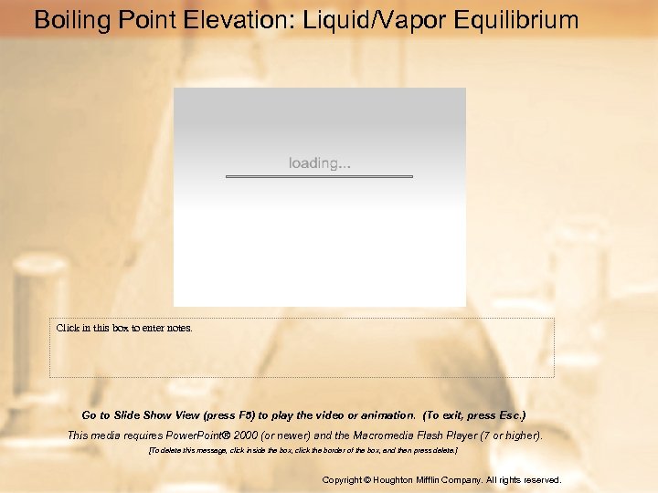 Boiling Point Elevation: Liquid/Vapor Equilibrium Click in this box to enter notes. Go to