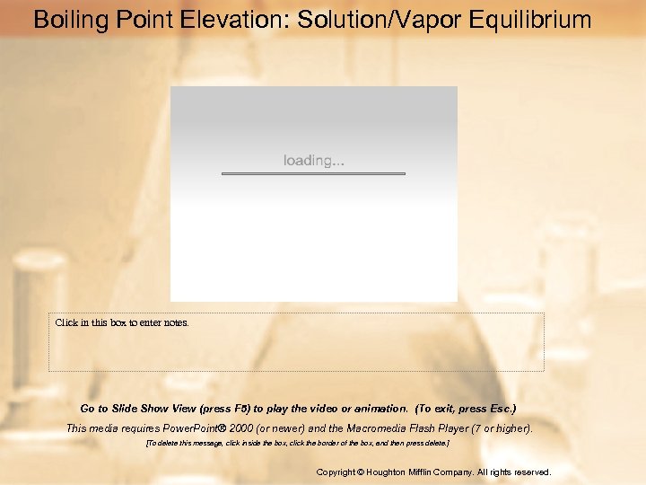 Boiling Point Elevation: Solution/Vapor Equilibrium Click in this box to enter notes. Go to