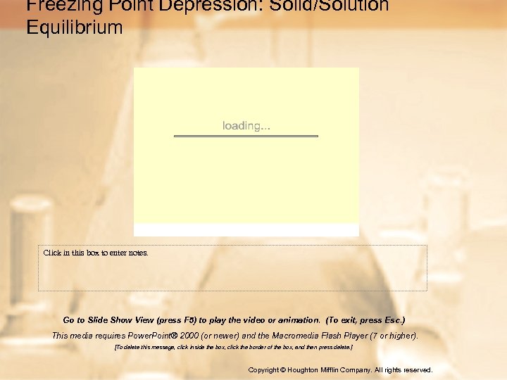 Freezing Point Depression: Solid/Solution Equilibrium Click in this box to enter notes. Go to