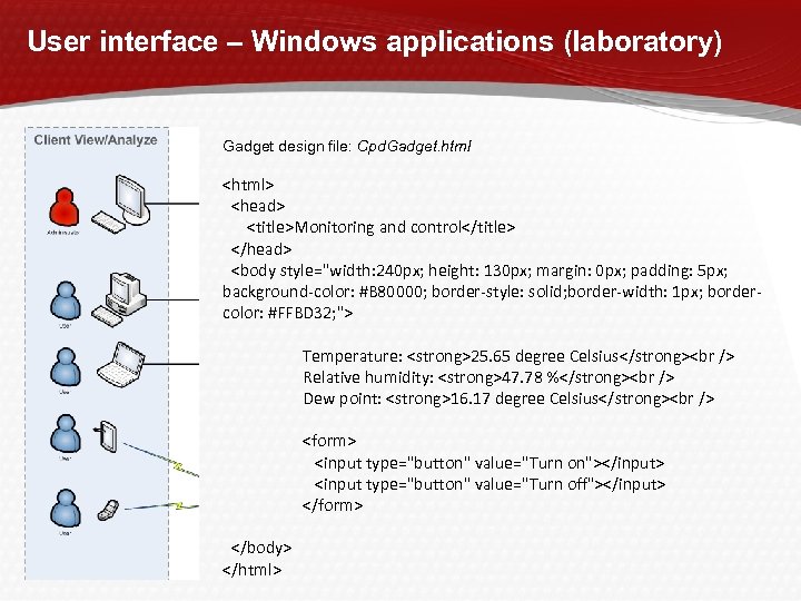 User interface – Windows applications (laboratory) Gadget design file: Cpd. Gadget. html <html> <head>