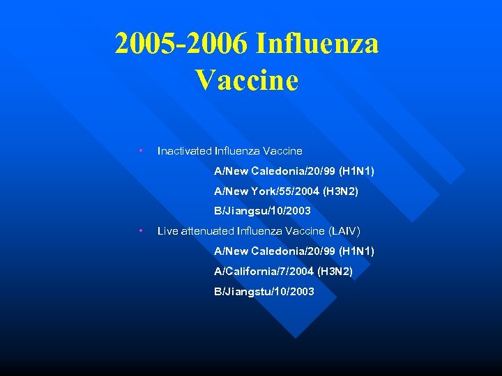 2005 -2006 Influenza Vaccine • Inactivated Influenza Vaccine A/New Caledonia/20/99 (H 1 N 1)