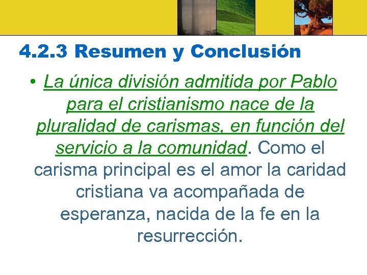 4. 2. 3 Resumen y Conclusión • La única división admitida por Pablo para