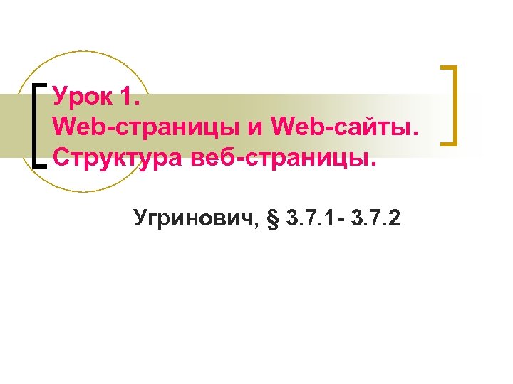 Урок 1. Web-страницы и Web-сайты. Структура веб-страницы. Угринович, § 3. 7. 1 - 3.