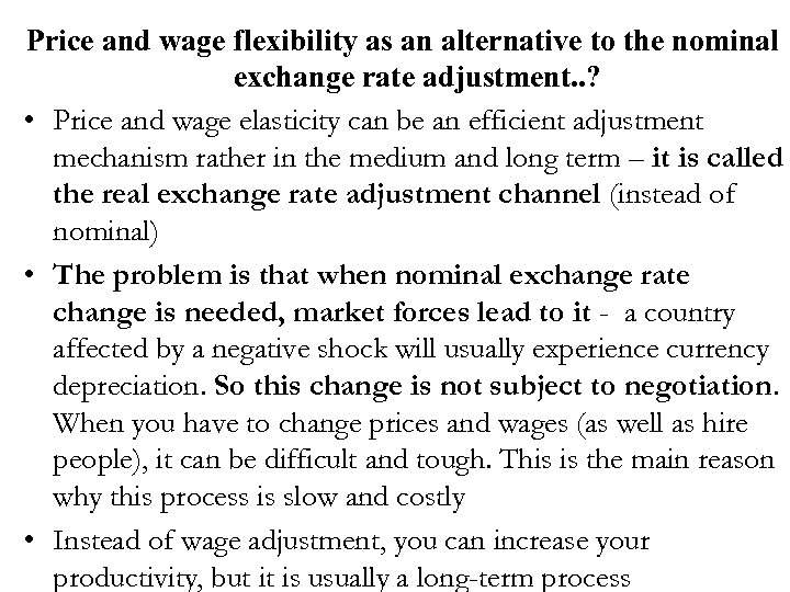 Price and wage flexibility as an alternative to the nominal exchange rate adjustment. .