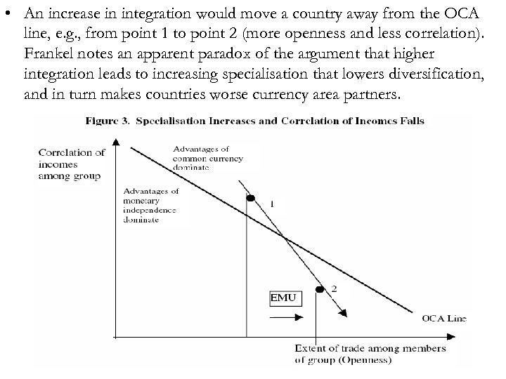  • An increase in integration would move a country away from the OCA