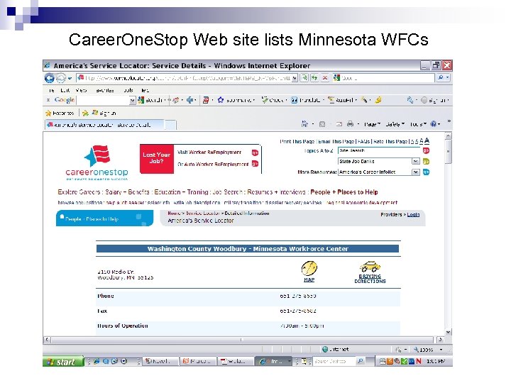 Career. One. Stop Web site lists Minnesota WFCs 