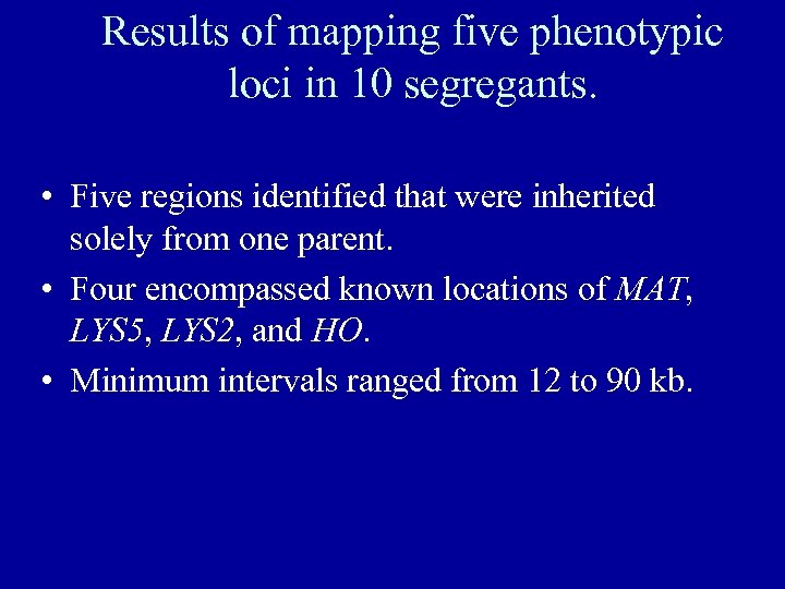 Results of mapping five phenotypic loci in 10 segregants. • Five regions identified that