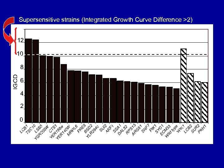 Supersensitive strains (Integrated Growth Curve Difference >2) 