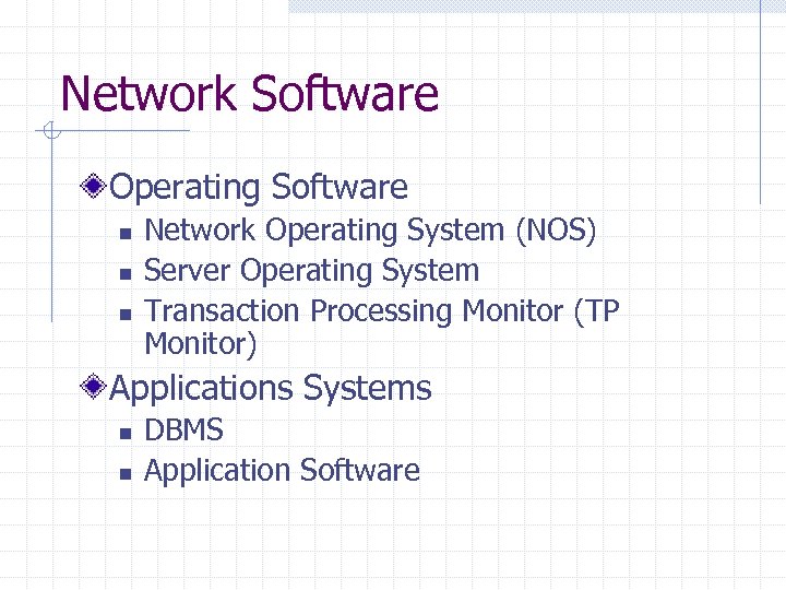 Network Software Operating Software n n n Network Operating System (NOS) Server Operating System