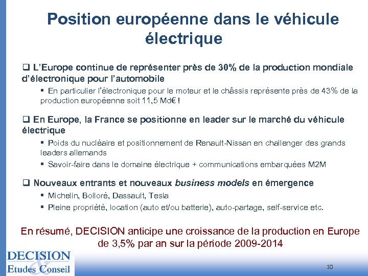 Position européenne dans le véhicule électrique q L’Europe continue de représenter près de 30%