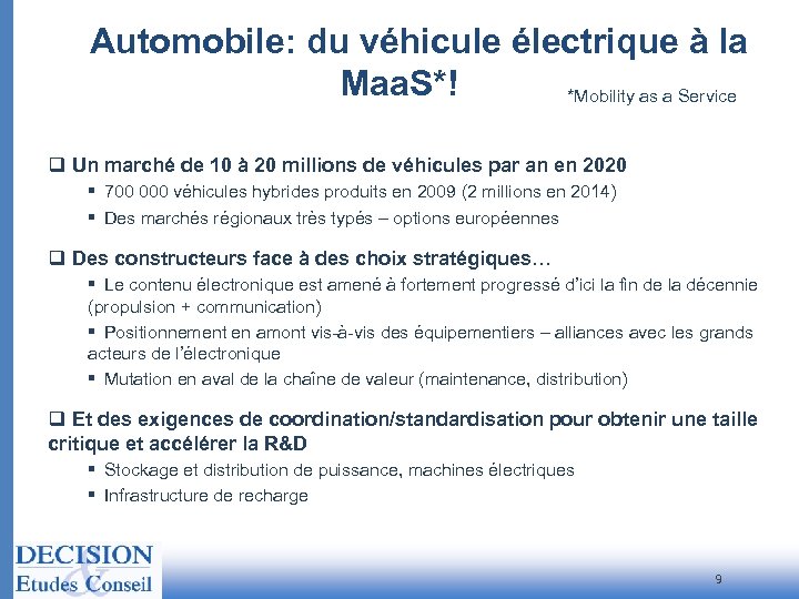 Automobile: du véhicule électrique à la Maa. S*! *Mobility as a Service q Un