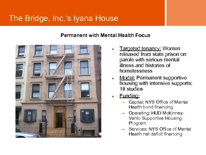 The Bridge, Inc. ’s Iyana House Permanent with Mental Health Focus n n n