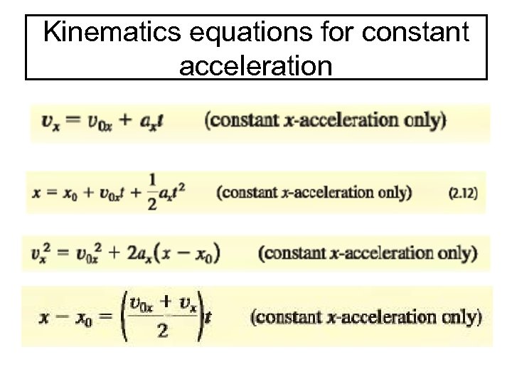 Kinematics equations for constant acceleration 