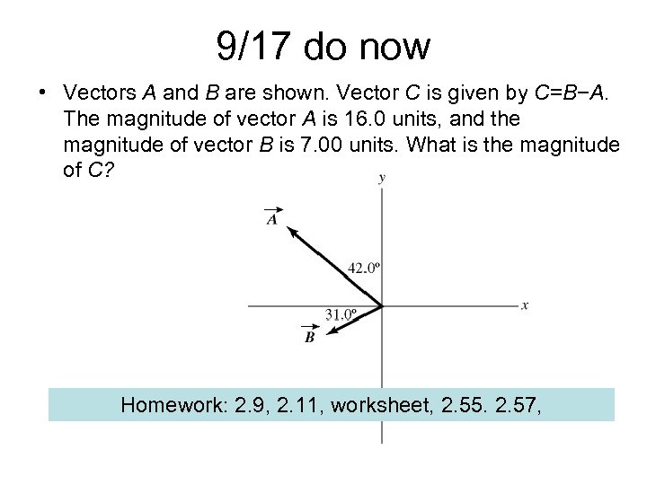 9/17 do now • Vectors A and B are shown. Vector C is given