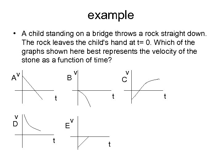 example • A child standing on a bridge throws a rock straight down. The