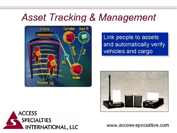Asset Tracking & Management Link people to assets and automatically verify vehicles and cargo