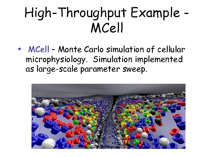 High-Throughput Example MCell • MCell – Monte Carlo simulation of cellular microphysiology. Simulation implemented