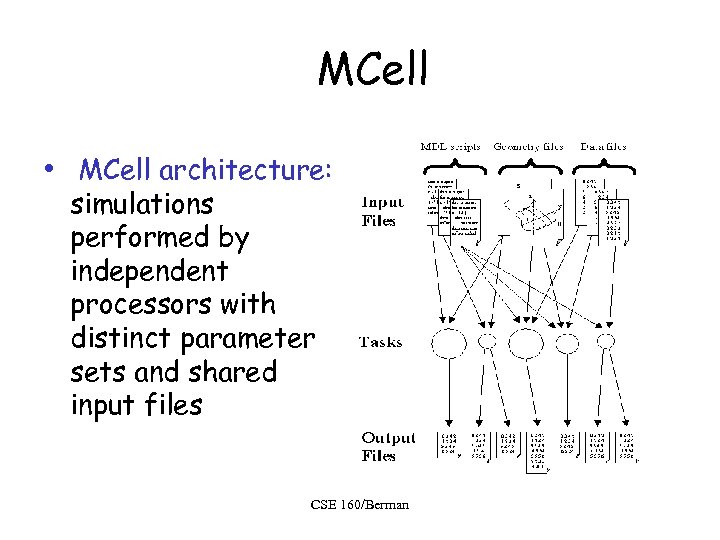 MCell • MCell architecture: simulations performed by independent processors with distinct parameter sets and