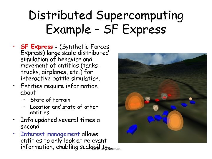 Distributed Supercomputing Example – SF Express • SF Express = (Synthetic Forces Express) large