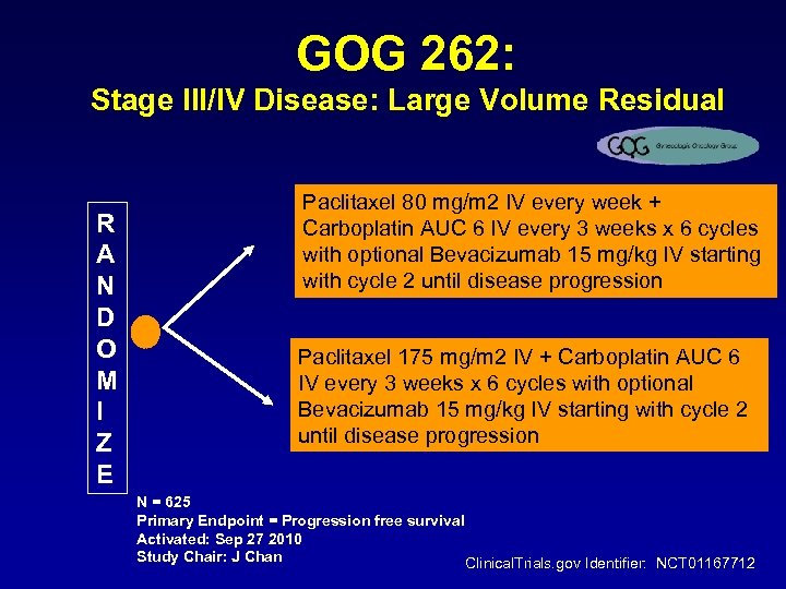GOG 262: Stage III/IV Disease: Large Volume Residual R A N D O M