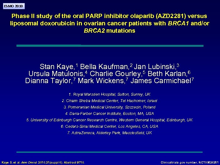 ESMO 2010 Phase II study of the oral PARP inhibitor olaparib (AZD 2281) versus