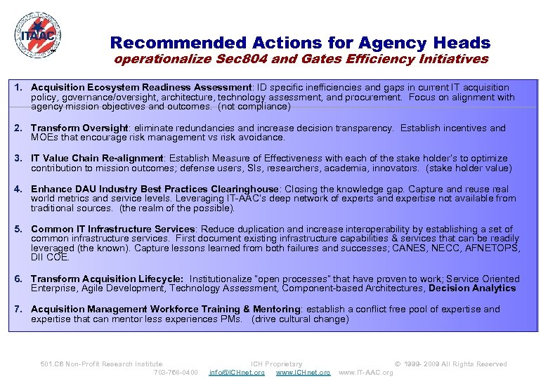 ™ Recommended Actions for Agency Heads operationalize Sec 804 and Gates Efficiency Initiatives 1.
