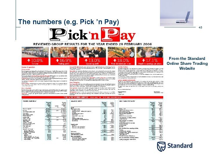 The numbers (e. g. Pick ’n Pay) 45 From the Standard Online Share Trading