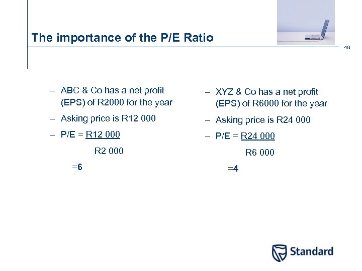 The importance of the P/E Ratio 49 – ABC & Co has a net