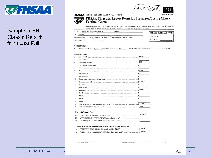 Sample of FB Classic Report from Last Fall F L O R I D