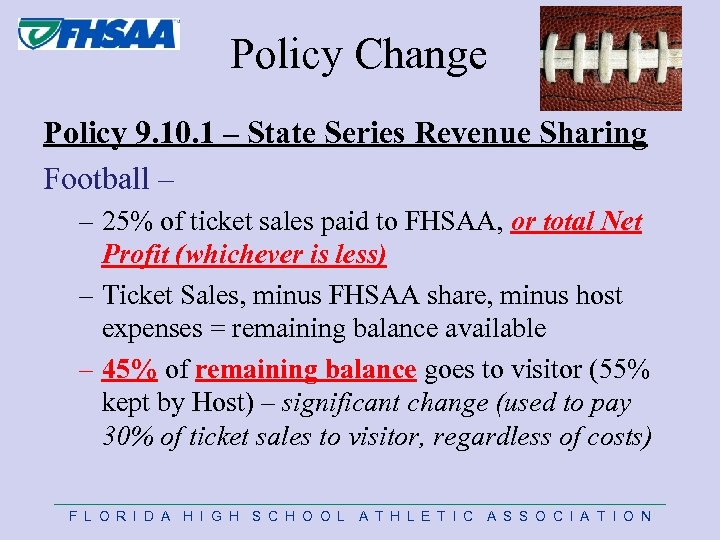  Policy Change Policy 9. 10. 1 – State Series Revenue Sharing Football –