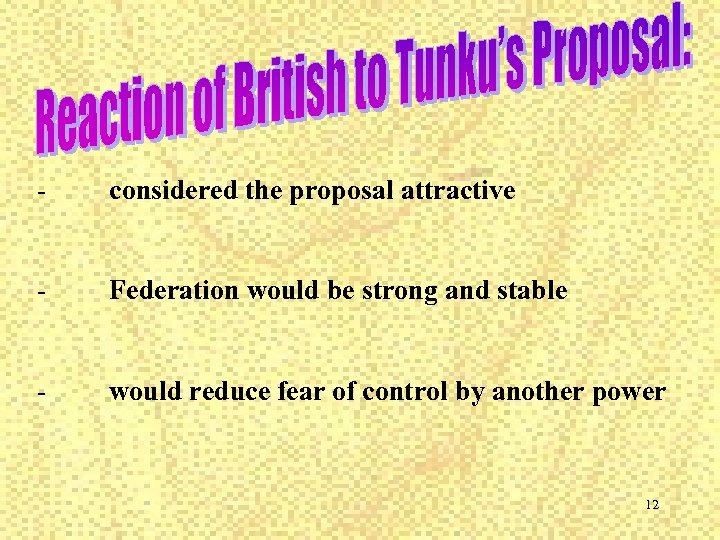 - considered the proposal attractive - Federation would be strong and stable - would