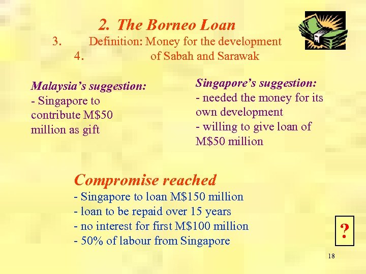 2. The Borneo Loan 3. Definition: Money for the development 4. of Sabah and