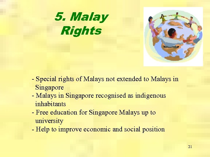 5. Malay Rights - Special rights of Malays not extended to Malays in Singapore