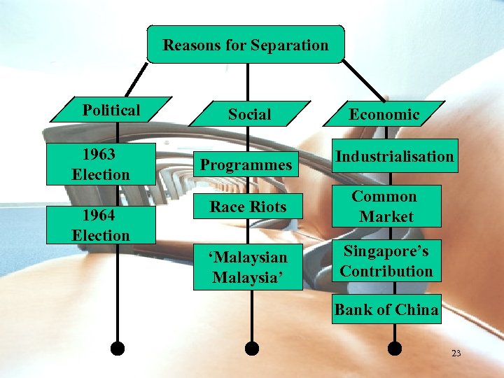 Reasons for Separation Political 1963 Election 1964 Election Social Programmes Economic Industrialisation Race Riots