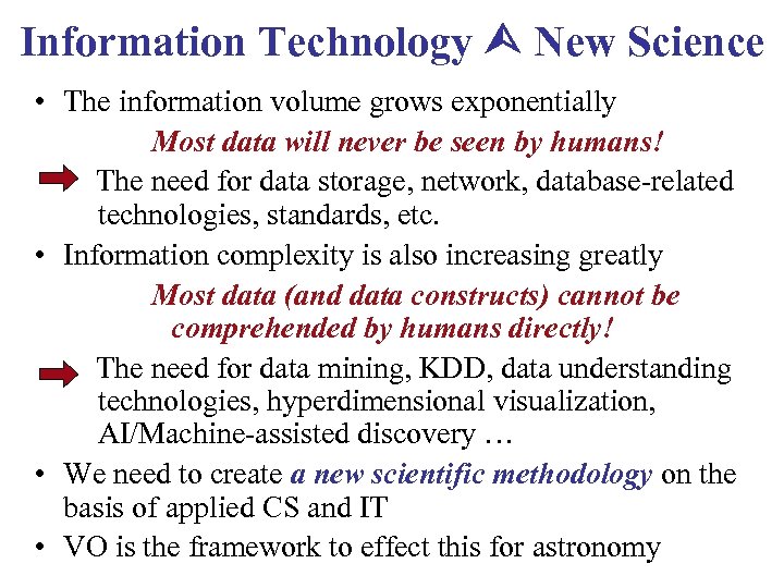 Information Technology New Science • The information volume grows exponentially Most data will never