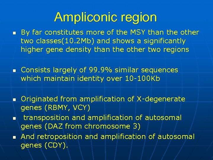 Ampliconic region n n By far constitutes more of the MSY than the other