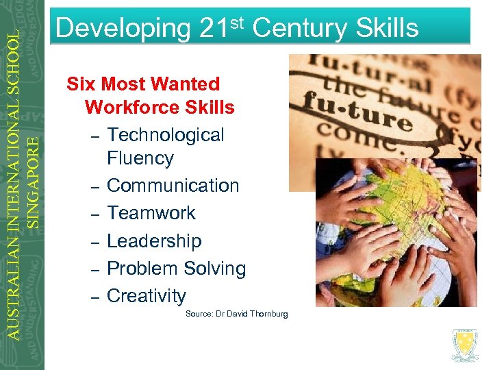 AUSTRALIAN INTERNATIONAL SCHOOL SINGAPORE Developing 21 st Century Skills Six Most Wanted Workforce Skills