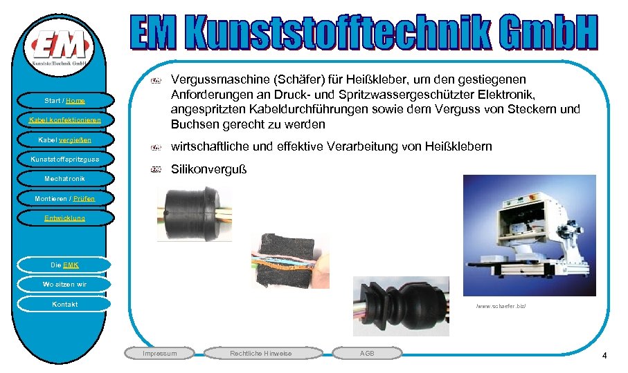 HB Start / Home Kabel konfektionieren Kabel vergießen Kunststoffspritzguss Mechatronik Vergussmaschine (Schäfer) für Heißkleber,