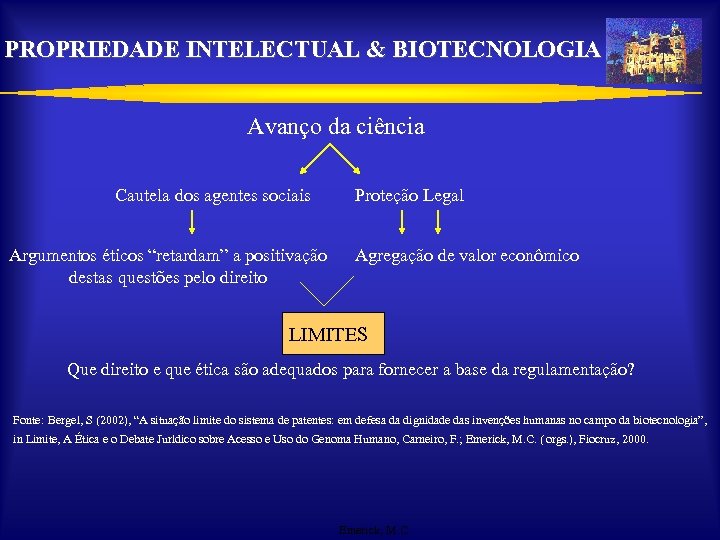 PROPRIEDADE INTELECTUAL & BIOTECNOLOGIA Avanço da ciência Cautela dos agentes sociais Argumentos éticos “retardam”