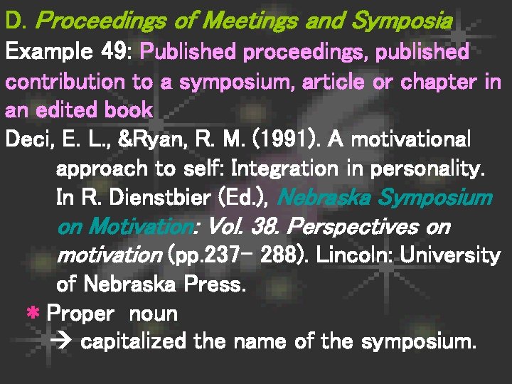 D. Proceedings of Meetings and Symposia Example 49: Published proceedings, published contribution to a