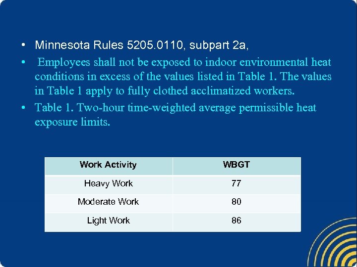  • Minnesota Rules 5205. 0110, subpart 2 a, • Employees shall not be