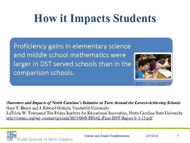 How it Impacts Students Proficiency gains in elementary science and middle school mathematics were