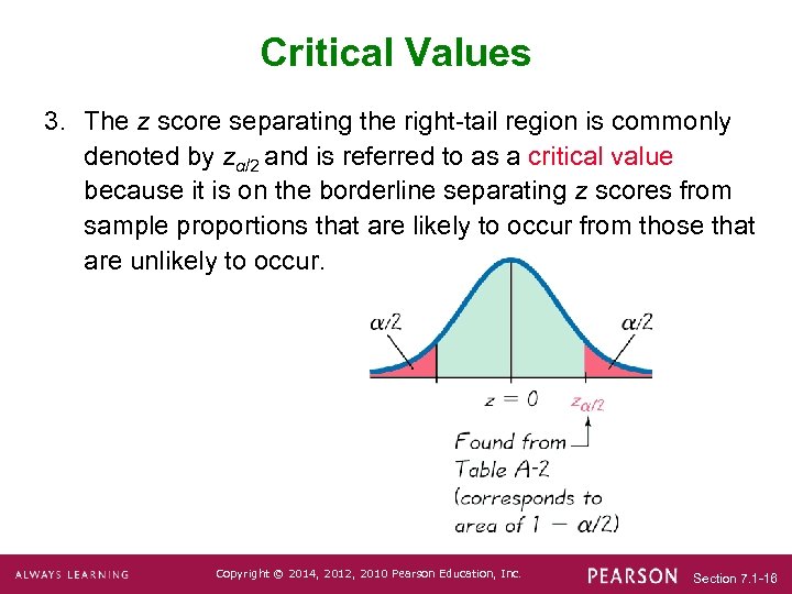 Critical Values 3. The z score separating the right-tail region is commonly denoted by